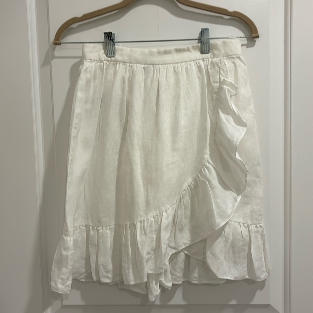 J CREW 100%linen White Ruffle Mini Skirt - Size 0